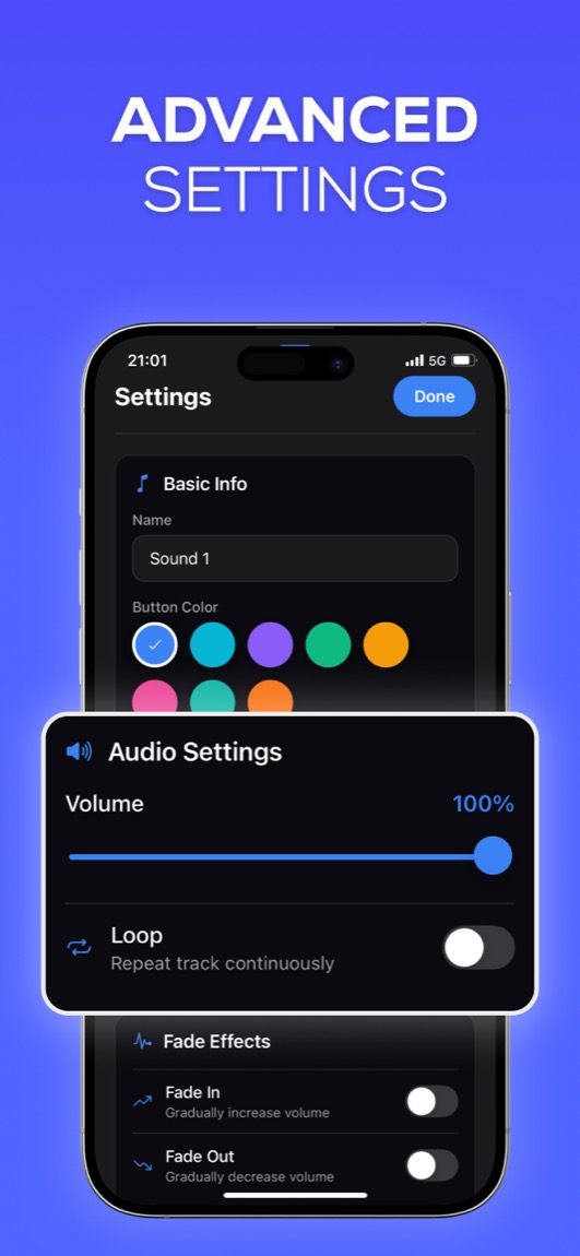 Sound Board iOS app showing sound organization interface